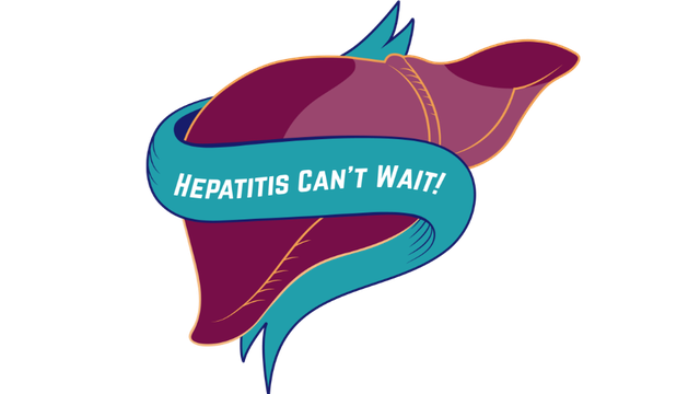 Graphic of a liver with 'Hepatitis Can't Wait' banner